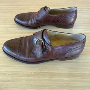 Cole Haan  Men's Dark Brown Leather Monk Strap Shoe Size 8.5 Made in Ita…